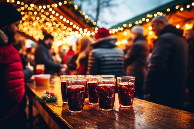 Glühwein, Menschen auf Weihnachtsmarkt